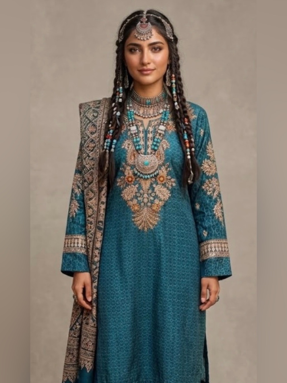 Zoon Tribe Hand Embroidered Teal Kurta Dress Tunic - Size Small - EUC